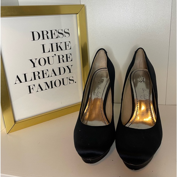 ABS by Allen Schwartz black satin platform heels - Picture 6 of 6